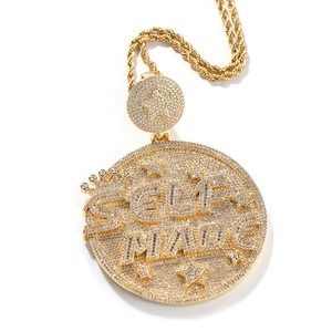Hip-Hop gold-plated necklace with Self Made circular pendant and rope chain