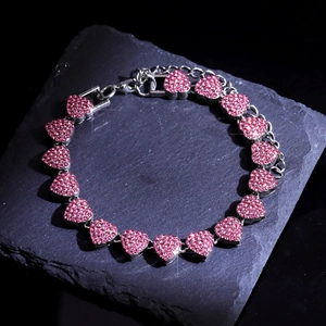 Bracciale Hip Hop a Catena con Cuori in Lega e Strass Rosa per Donna Gioielli di Moda Braccialetto Regolabile a Cuore Argento
