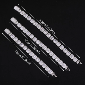 Silver copper tennis bracelets with 10mm square cubic zirconia in 16 18 20cm lengths