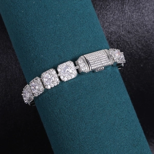 Sparkling 10mm ice block hip hop bracelet with white cubic zirconia in silver finish