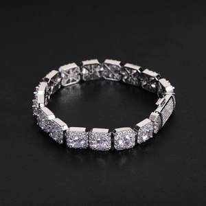 Hiphop Iced Out Square Link Copper Zirconia Bracelet Personalized Geometric Jewelry For Men Women Sparkle Gift