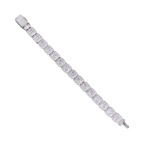 Sparkling silver square-cut zircon iced-out bracelet in a diagonal view on white background