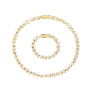Conjunto de joyas de panal dorado con pedrería brillante collar y pulsera de moda