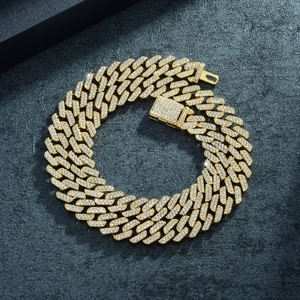 12mm vergoldete Panzerkette mit Mikropavé-Strasssteinen im luxuriösen Hip-Hop-Stil