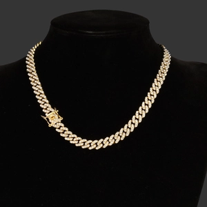 Chaîne cubaine 9mm plaquée or style hip hop avec pavé de zircons brillants pour hommes