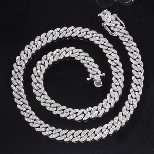 Chaîne cubaine hip-hop de 9 mm pour hommes en argent avec zircons étincelants