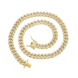 Chaîne cubaine de 9mm dorée avec strass scintillants, style hip-hop et rock pour hommes et femmes