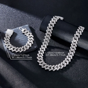 Ensemble collier et bracelet cubain 20mm argenté serti de strass brillants
