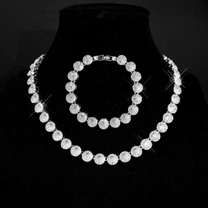 Ensemble collier et bracelet chaîne cubaine argentée avec strass ronds brillants