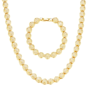Ensemble collier et bracelet maille cubaine plaqué or avec strass ronds scintillants