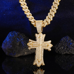 Hip Hop Iced Out Μενταγιόν Σταυρός Κολιέ για Άνδρες Βαριά Αλυσίδα Κουβανέζικου Κρίκου Κράμα Στρας Κοσμήματα Δρόμου Δώρο