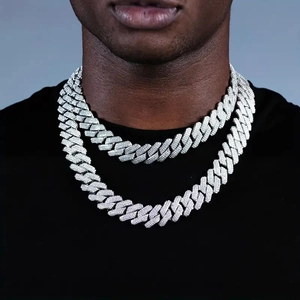 Men 14mm Wide Iced Out Cuban Link Chain Necklace Alloy Rhombus Rhinestone Hip Hop Rock Jewelry For Party Gold Silver Pink