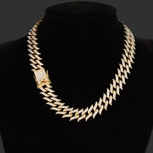 Collier Bracelet Gourmette Losange Hip Hop pour Homme Alliage Strass Plaqué Or Argent Bijoux Streetwear