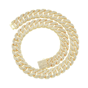 Iced out 14mm gold Cuban link chain with triple row diamonds and square buckle