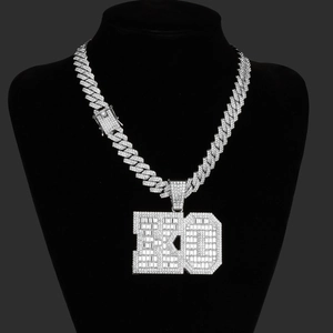 Hip hop silver Cuban chain necklace with sparkling zircon-encrusted KO letter pendant