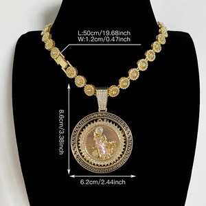 Collier hip hop avec pendentif Saint Jude, chaîne dorée et strass brillants 50cm