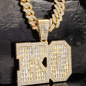Hip Hop KO Letter Pendant Necklace Gold Silver Plated Alloy Rhinestone Iced Out Cuban Chain Fashion Jewelry For Men Women