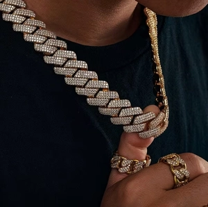 Collier Hip Hop Maillons Cubains Trois Rangées De Strass Cuivre Plaqué Or Argent Chaîne Iced Out Bijoux Pour Hommes Femmes