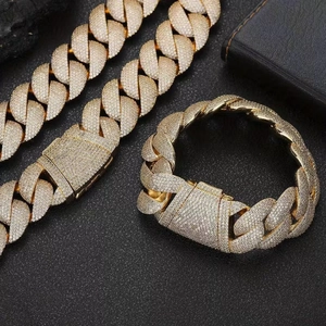 Hip Hop Heavy Cuban Link Chain Necklace Iced Out Rhinestone Copper Chain Jewelry For Men Women Daily Party Decor