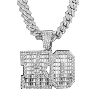 Hip hop Cuban link chain necklace featuring a bold iced-out ED letter pendant with zircons