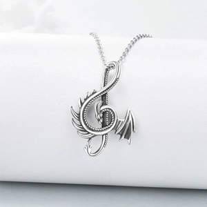 925 Sterling Silver Dragon Treble Clef Pendant Necklace For Men Vintage Punk Oxidized Silver Music Note Jewelry Necklaces