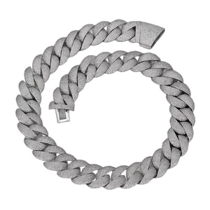 22mm silver Cuban link necklace with full zircon pavé setting in heavy hip-hop style