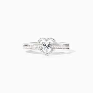 Ensemble de bagues en argent sterling S925 avec cœurs superposés et oxydes de zirconium