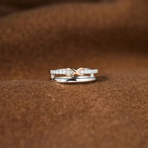 S925 sterling silver double-layered infinity ring with pavé cubic zirconia accents