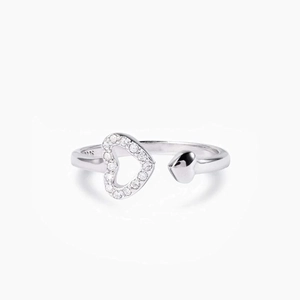 S925 sterling silver open heart ring with sparkling cubic zirconia pavé setting