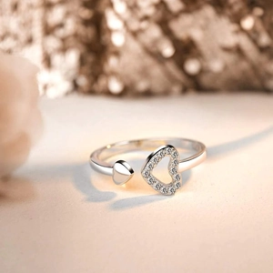S925 Sterling Silver Heart Open Ring For Women Adjustable Rhinestone Geometric Finger Ring Mother Daughter Jewelry Gift