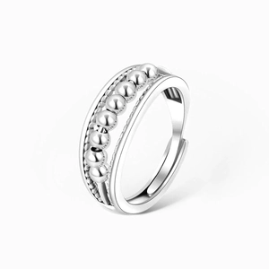 Polished S925 sterling silver spinning beads ring with adjustable open band for stress relief