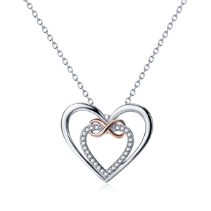 Elegant S925 silver double heart and infinity pendant necklace with rose gold accent