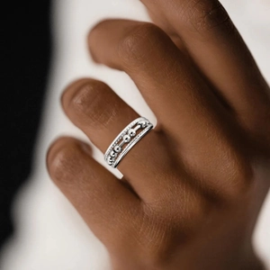 Three-layer S925 sterling silver spinning beads ring for anxiety relief on female hand