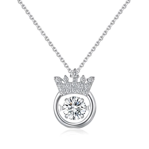 S925 sterling silver crown necklace with a shimmering dancing stone pendant center