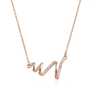 Elegant rose gold S925 sterling silver wave pendant necklace with sparkling cubic zirconia