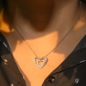 S925 sterling silver infinity double heart pendant necklace with rose gold and cubic zirconia