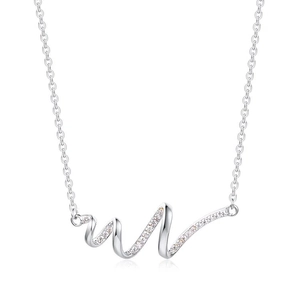 S925 sterling silver wave pendant necklace with sparkling cubic zirconia on white background
