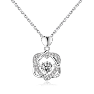 Collier cœur en argent S925 avec pierre dansante centrale et accents en pavé scintillant
