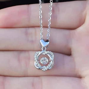 Collier cœur en argent sterling S925 avec pendentif en cristal mobile pour femmes