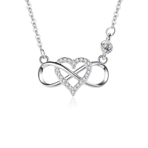 S925 sterling silver infinity heart pendant necklace with shimmering zircon stones
