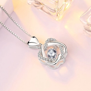 Collier Pendentif Coeur Argent Sterling 925 Coeur Dansant Strass Chaîne Clavicule Bijoux Géométriques Pour Femmes