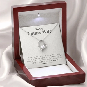 S925 sterling silver heart necklace with zircon in a premium LED lighted wooden gift box