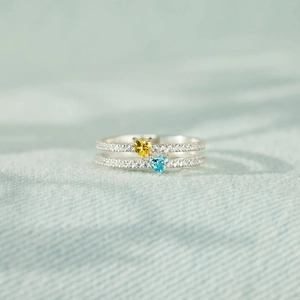 925 Sterling Silver Double Heart Zirconia Ring For Women Minimalist Yellow Blue Stone Electroplated Fashion Jewelry Finger Ring Gift