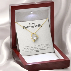 S925 sterling silver heart pendant with cubic zirconia in a premium LED wood grain gift box