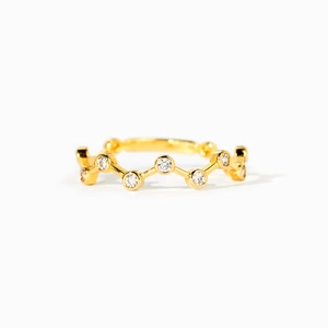 Bague vague zigzag minimaliste en argent S925 doré sertie de pierres de zircon