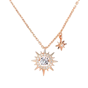 Rose gold S925 sterling silver celestial sunburst necklace with sparkling star pendant