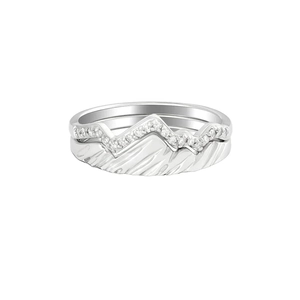 S925 sterling silver double-layered mountain peak ring with sparkling zircon stones