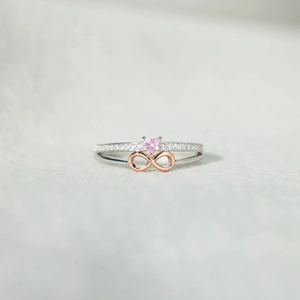 925 Sterling Silver Infinity Heart Ring For Women Two-Tone Rose Gold Pink Rhinestone Double Layer Simple Fashion Jewelry Finger Ring
