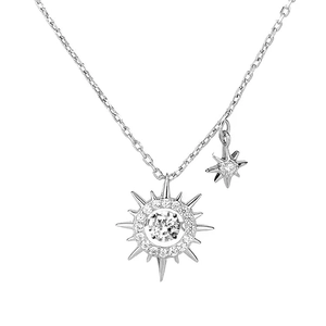 925 Sterling Silver Sunburst Star Pendant Necklace For Women Sparkling Rhinestone Celestial Clavicle Chain Minimalist Jewelry Gift