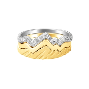 Detail of s925 silver layered mountain ring set with zircon stones and textured metal band
